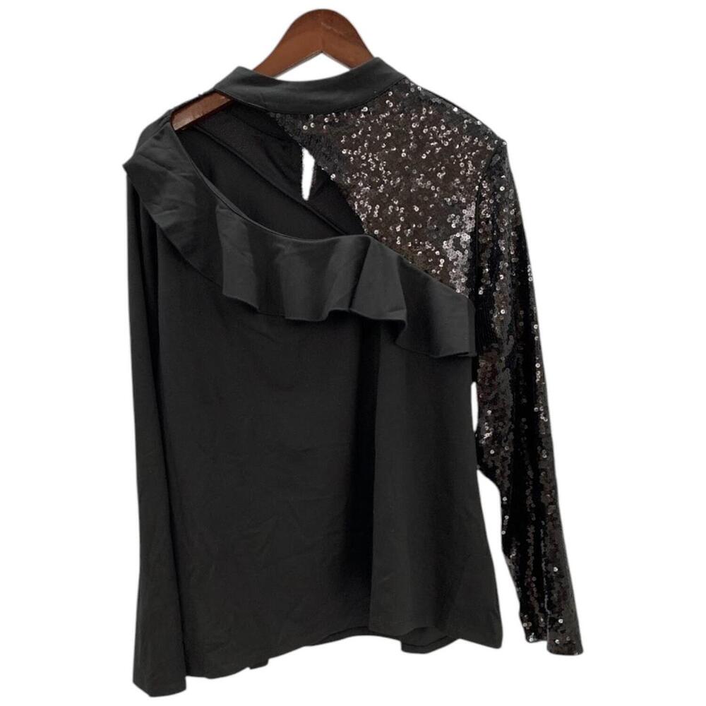 Christian Siriano Women's Ribbed Sequined Top Black - Regular